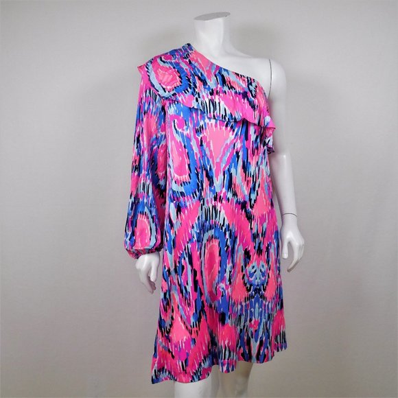 Lilly Pulitzer Amante Silk Jersey One Sleeve Dress XL (83125) - Picture 6 of 6